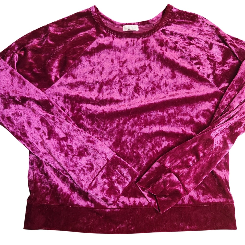 Wild Pearl Velour Velvet Long Sleeve Crewneck Top‎ Burgundy Size L